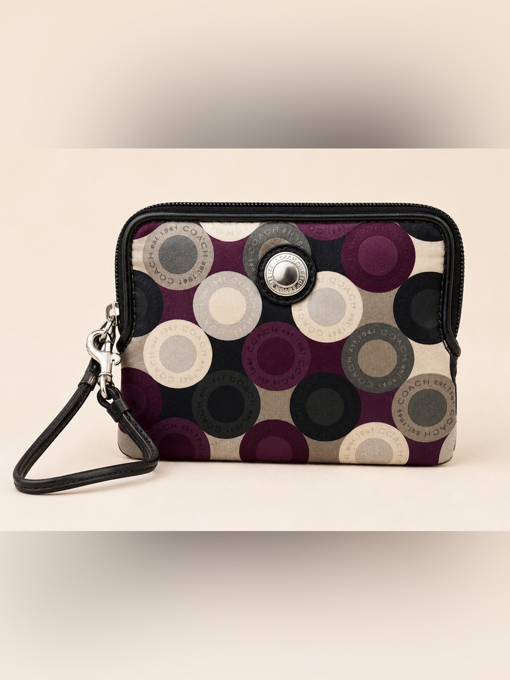 Coach Circle Signature Wristlet in Plum, Black, Cream, Gray